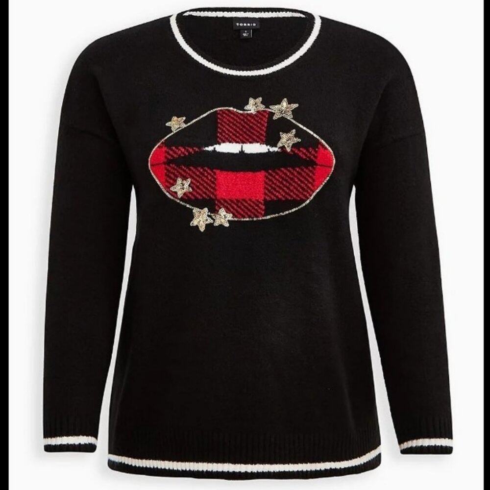 NWT TORRID Star Lips Black Knit Pullover Sweater